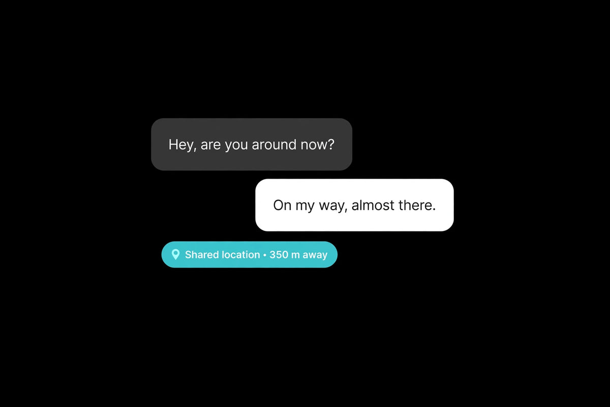 Everkin chat messages on a dark background with a shared location